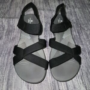 Clarks Cloudsteppers Cushion Soft Black Elastic Strap Sandals Womens Size 8W‎